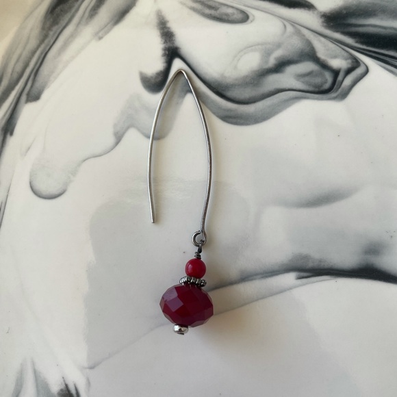 Red drop earrings by Ruby Radish - Picture 2 of 2